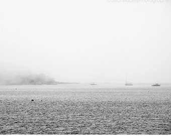 Black and White Photography, Large Minimalist Art, Large Ocean Art, Seascape, Home Decor, New England, Fog, Coastal Wall Art, Powder Room