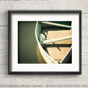 Old Boat Photograph, Nautical Wall Art, Rowboat photography, boat picture, ocean blue and beige, rustic vintage, Masculine, Geometric image 1