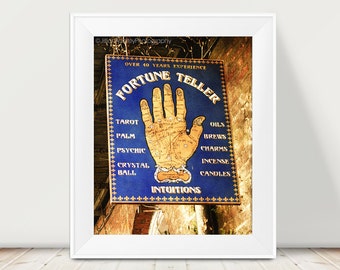 Fortune Teller, Sign Photography, New Orleans Photograph, Gold and Navy Home Decor, Palm Reader, French Quarter, Golden, Mardi Gras, Navy