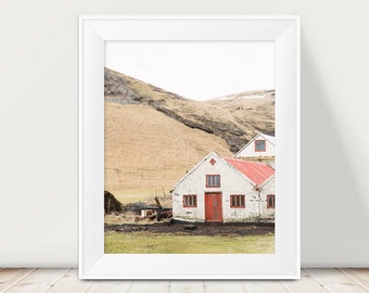 Barn Photography, Iceland Photography, Rustic, White Barn, Rural, Cottage Decor, Rustic Decor, Farmhouse Art, Travel, Barn Photo Art