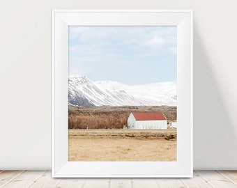 Barn Photography, Rustic Photograph, Iceland Photograph, Mountain, Landscape Photography, Rural, Cottage Decor, Rustic Decor, Farmhouse Art