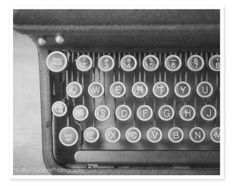 Black and White Photography, Vintage Typewriter, Old Dark Rustic Antique, Library Art, Still Life Photograph, Modern Wall Art, Gray Neutral