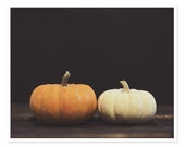 Pumpkins Photography, Orange and White Pumpkins, Autumn Decor, Dark Moody, Still Life Photograph, Minimal Modern, Halloween Decoration