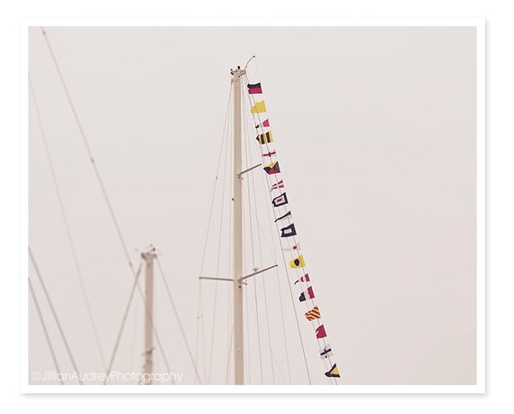 Modern Minimalist Photography, Nautical Flags Photograph, Boat Photo, Gray White Summer, Nantucket Boating, Geometric Abstract Art