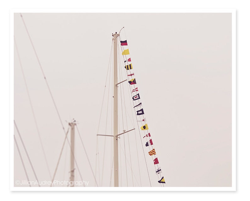 Modern Minimalist Photography, Nautical Flags Photograph, Boat Photo, Gray White Summer, Nantucket Boating, Geometric Abstract Art image 1