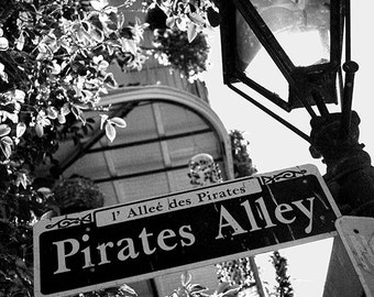 Pirate's Alley New Orleans Photography, Street sign, Gift for Him, Mardi Gras, French Quarter, black and white, man cave decor, travel