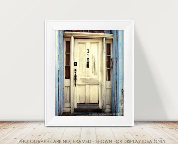 New Orleans Photography White Door Photograph Rustic Style Ocean Blue White Cream French Quarter Shabby Chic Decor Mardi Gras Art