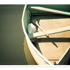 Old Boat Photograph, Nautical Wall Art, Rowboat photography, boat picture, ocean blue and beige, rustic vintage, Masculine, Geometric image 2