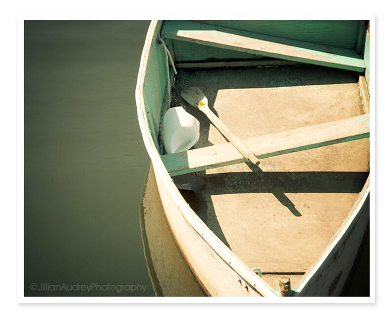 Old Boat Photograph, Nautical Wall Art, Rowboat photography, boat picture, ocean blue and beige, rustic vintage, Masculine, Geometric image 2