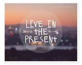 Live in the Present Typography Print, Abstract Photography, Inspirational Quote Thoreau, Dorm Decor, Grad Gift, Purple Sunset, Quote art