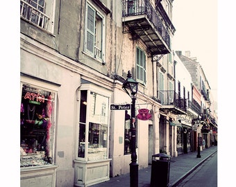 New Orleans Photography, St Peter Street Photography, Architecture, French Quarter, travel photograph, city print, pastel pink, neutral tan