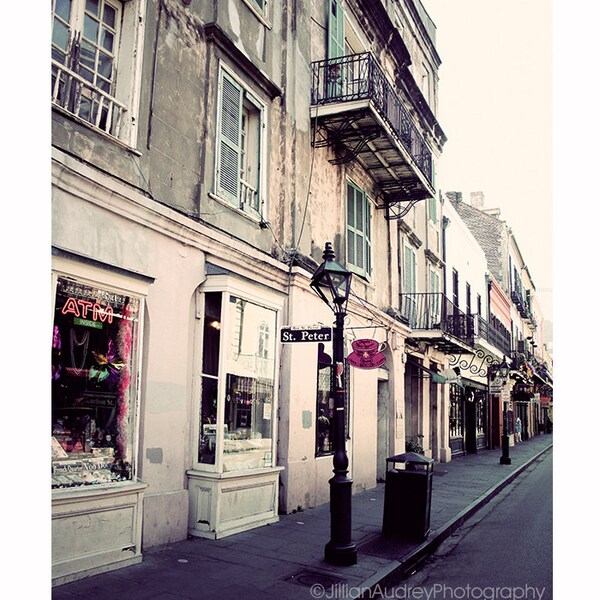 New Orleans Photography, St Peter Street Photography, Architecture, French Quarter, travel photograph, city print, pastel pink, neutral tan