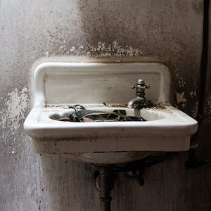 Sink Photograph, Bathroom Decor, Bathroom Art, Abandoned Photography, Urbex Art, Urban Decay, Industrial, Theater Photograph, Gift Under 50