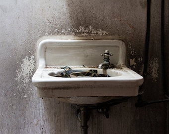 Sink Photograph, Bathroom Decor, Bathroom Art, Abandoned Photography, Urbex Art, Urban Decay, Industrial, Theater Photograph, Gift Under 50