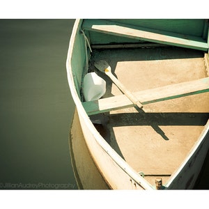 Old Boat Photograph, Nautical Wall Art, Rowboat photography, boat picture, ocean blue and beige, rustic vintage, Masculine, Geometric image 3