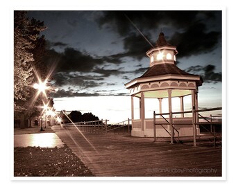 Rochester NY Photography, Dark Photograph, Charlotte Beach Gazebo at Night , New York night photography, beach summer storm, boardwalk