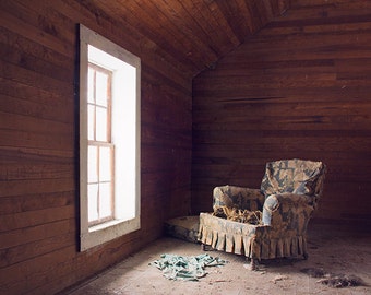 Decay Photography, Window Photograph, Abandoned Farmhouse, Couch and Window, Seat, Moody Photography, Mysterious, Dark, Urbex Art Print