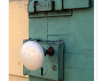 Rustic Photography, Door Knob Photography, New Orleand Door Photograph, ocean green teal door, cream white, Shabby Chic Art, Cottage Decor