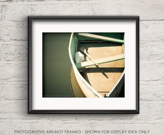 Old Boat Photograph, Nautical Wall Art, Rowboat photography, boat picture, ocean blue and beige, rustic vintage, Masculine, Geometric