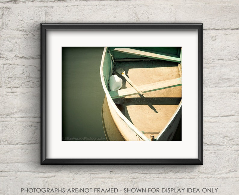 Old Boat Photograph, Nautical Wall Art, Rowboat photography, boat picture, ocean blue and beige, rustic vintage, Masculine, Geometric image 1