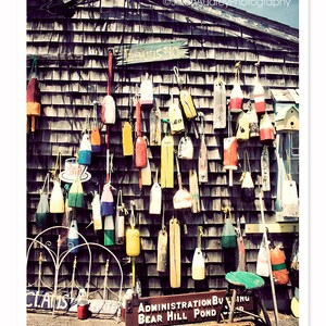 Hanging Buoys Photograph, Nautical coastal photography, seaside photography, Dark Natural Wood, Cape Cod New England, rustic cottage decor image 2