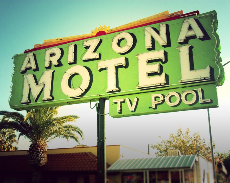 Arizona Motel, Modern photography, Neon sign photograph, Motel Sign, Tucson Photography, retro roadside, Southwest, Mid-Century Modern Art image 2