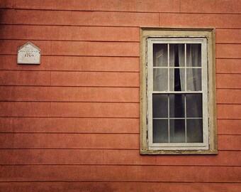 Salem Architecture Photography, Window Photograph, Old Rustic Historic Building, Stripes Lines Geometric, Dark Red, Maroon, Halloween Art