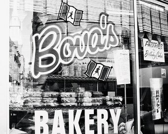 Black and White Bakery Photograph, Bova's Bakery, Boston Photography, Little Italy Cafe Print, Kitchen art, window photography