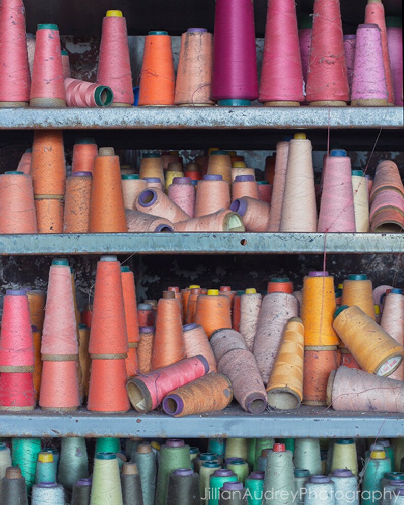 Rainbow Threads Photography, Spools of Thread Vintage Sewing Decor, Colorful Bright, Abandoned Factory Urban Decay, Clothing Industrial image 2