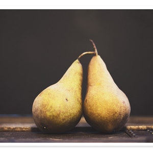 Food Photography, Bosc Pears Photography, Dark Moody, Still Life Photograph, Kitchen Decor, Food Art, Rustic Farmhouse, Cottage Chic image 1