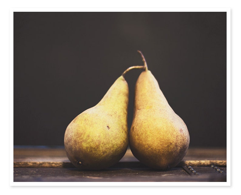 Food Photography, Bosc Pears Photography, Dark Moody, Still Life Photograph, Kitchen Decor, Food Art, Rustic Farmhouse, Cottage Chic image 1