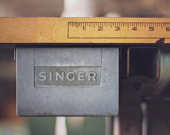 Vintage Singer Sewing Machine Photography, Industrial Photograph, Urban Decay Abandoned Forgotten Art, Steel Gray, Craft Room Decor