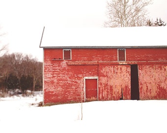 Barn Photography, Rustic Photograph, Winter Photograph, Barn Decor, Barn Picture, Red Barn, Red and White, Cottage Chic, Country, Farmhouse