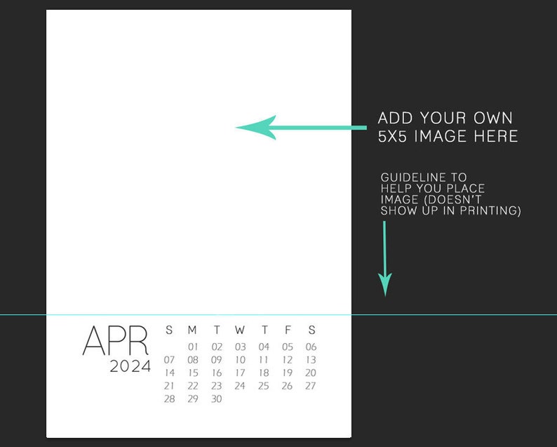 2024 Calendar Template, 5x7 Size Loose Sheet 12 Month Calendar
