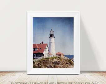 Lighthouse Photography, Nautical, Portland Maine Lighthouse Photograph, Coastal Photography, Landscape, Beach, Seaside, Lighthouse Picture