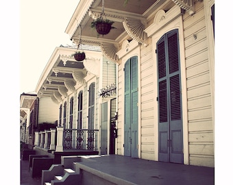 New Orleans Architecture Photography, Blue Doors Photograph, fine art print, French Quarter steps, blue cream neutral decor, Mardi Gras Art