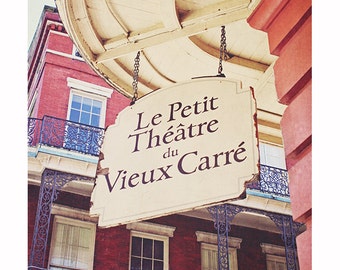 New Orleans Photography, Vieux Carre Theatre, sign photograph, colorful, bold architecture photograph, French Quarter decor, Rustic Autumn