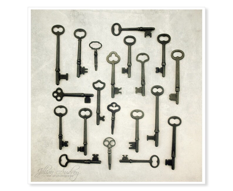 Key Photograph Skeleton Keys Cottage Decor Gray Modern Etsy
