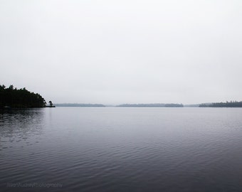 Large Minimalist Art, Black and White, Photography, Moody Landscape Photograph, Nature, Squam Lake, New Hampshire, Water, Natural, Woods