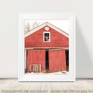 Abandoned Barn Photography, Red Barn Photograph, Rustic Decor, Rural Decor, Cottage Chic, Farmhouse, Red and White, Winter, Snow, Country