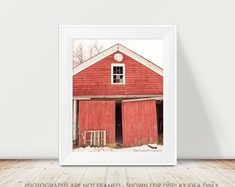 Abandoned Barn Photography, Red Barn Photograph, Rustic Decor, Rural Decor, Cottage Chic, Farmhouse, Red and White, Winter, Snow, Country