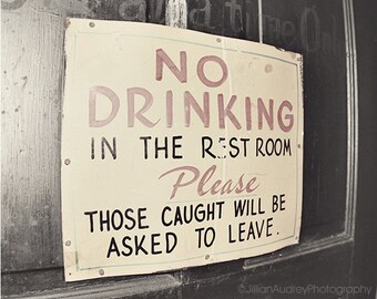 Bathroom Art, Funny Bar Sign Photography, Vintage Style Retro Bar Sign, Black and White, Quirky Art Print, Sign Photo, Humorous Gift For Him
