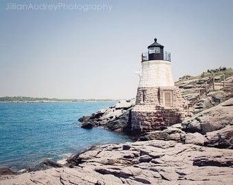 Lighthouse Photograph, Rhode Island, Castle Hill Lighthouse, Coastal Photography, Ocean, Nautical, Seaside, New England, Beach Decor, Sea