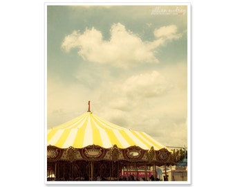 Yellow Carousel Photograph, Carnival Photography, Carnival Photograph, dreamy, yellow summer, whimsical photo, Nursery Art, Stripes