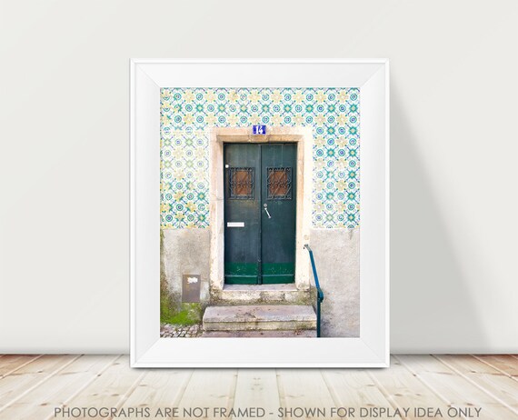 Lisbon Photography Green Door Portugal Travel Photograph Colorful Home Decor Fine Art Photograph Pretty Door Door Art Housewarming