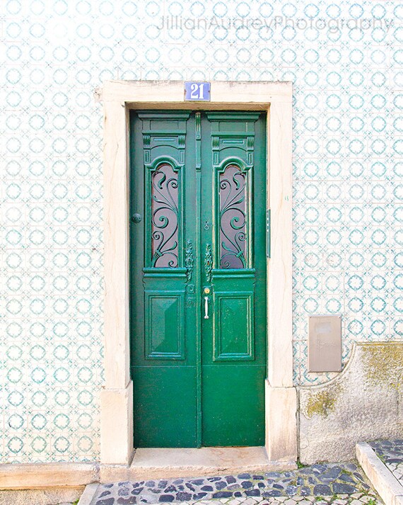 Green Door Photograph Lisbon Door Lisbon Tile Travel Etsy