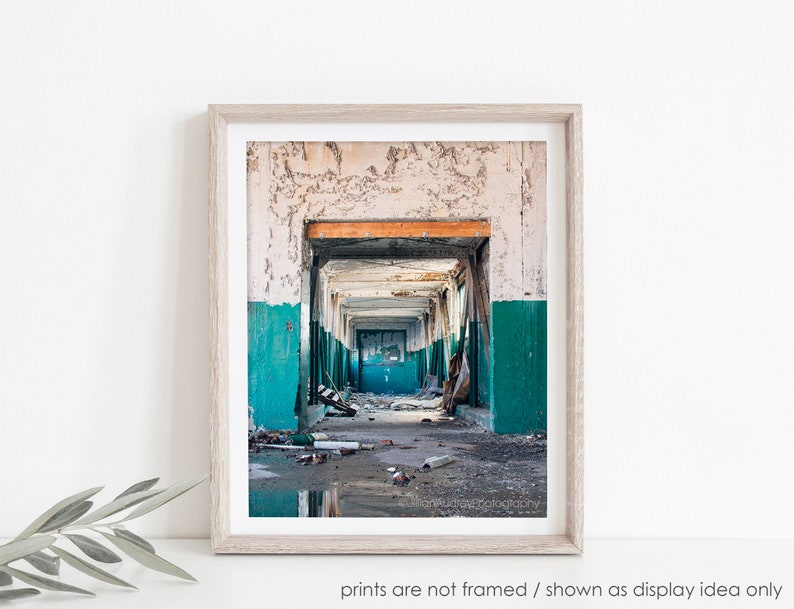 Urban Decay Photography, Abandoned Building Photography, Dark Teal Cream Beige White Decor, Abstract Geometric, Architecture Door Photograph image 1