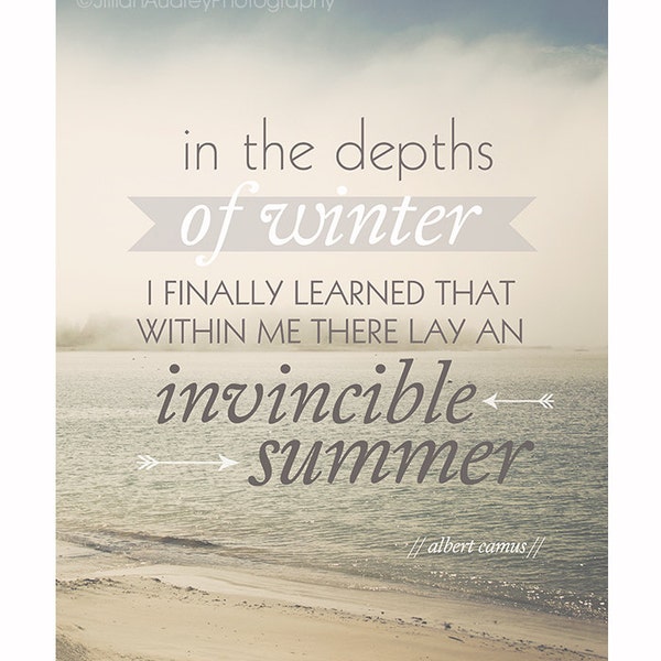 Invincible Summer Quote Print, Beach Ocean Photography, 8x10, Typography Print, Albert Camus Quote, Modern Minimalist Decor, Literary