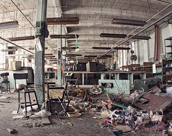 Dark Urban Decay Photography, Abandoned Sewing Factory Fine Art Photograph, Architecture Building Interior, Colorful Industrial Masculine