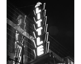 Black and White Photography, Art Deco Theater Sign Photography, Modern Urban Home Decor, Rochester Little Theater, Gray Minimalist Minimal